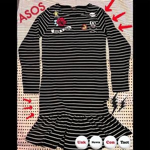 🖤Rare ASOS Striped Ruffle Hem Dress With Badges🖤